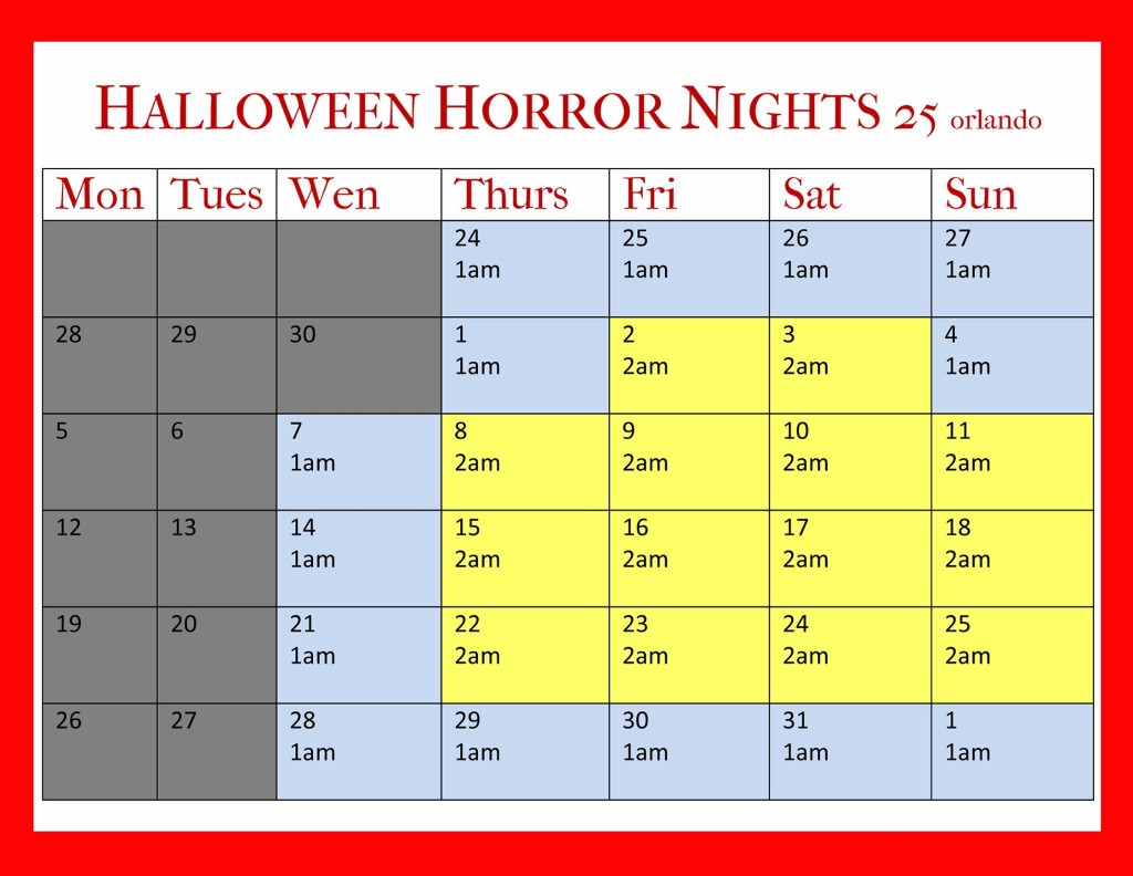 Halloween Horror Nights 25 Calendar