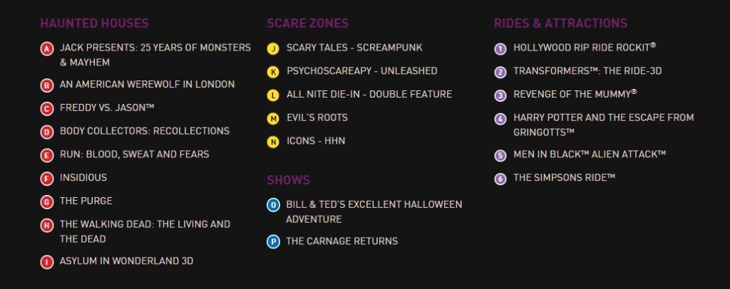Halloween Horror Nights 25 Event Map Legend